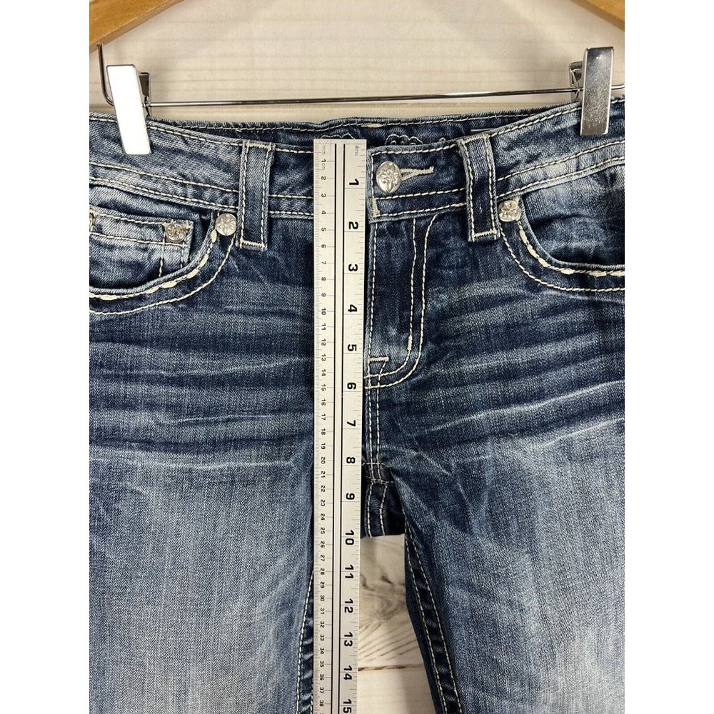 Miss Me Jeans Womens 28 Blue Bootcut Embroidered Pocket Low Rise Stretch - Picture 9 of 12